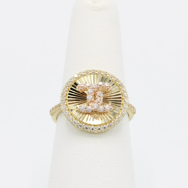 14K Fancy Women's Ring Cz StonesTwo Tones Yellow Gold