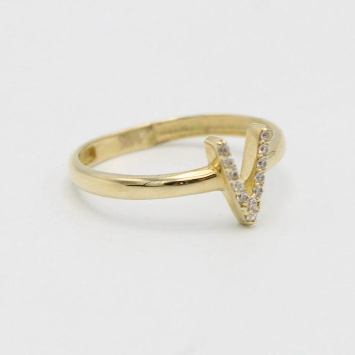 14K Initial Name ( V ) Ring Cz Stones Yellow Gold