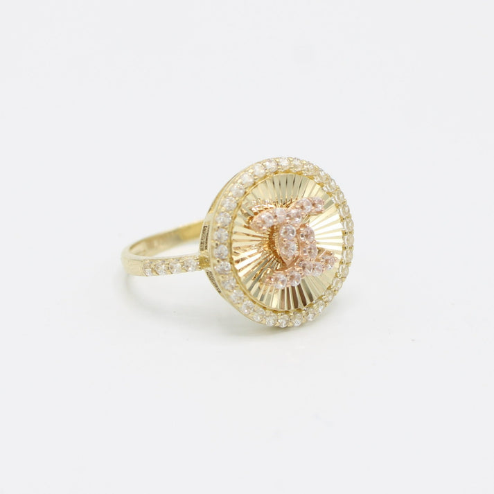 14K Fancy Women's Ring Cz StonesTwo Tones Yellow Gold