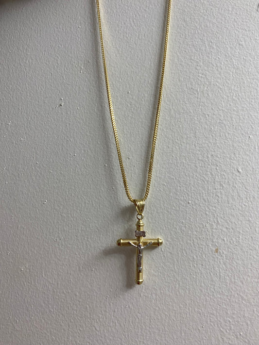 10K Gold Franco Chain with Jesus Christ Cross Pendant - Financing Available