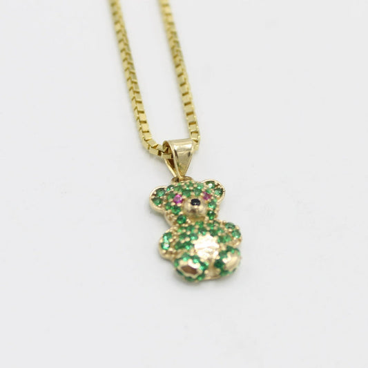 14K Teddy Bear Pendant with Solid Franco Chain 16"