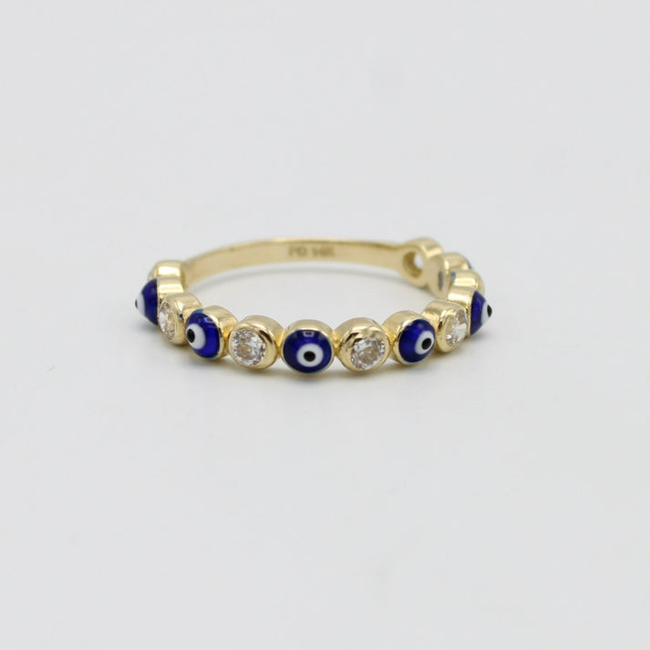 14K Blue Evil Eye Ring Cz Stones Yellow Gold