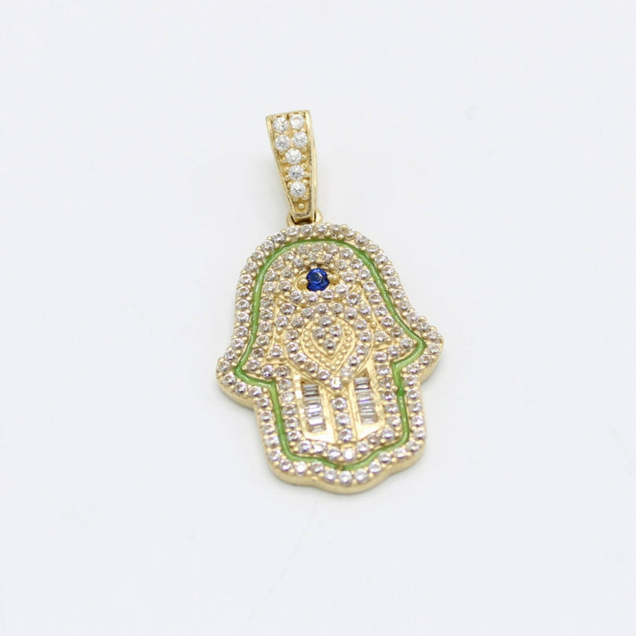 14K Hamsa Pendant Cz (Blue) Stones Yellow Gold