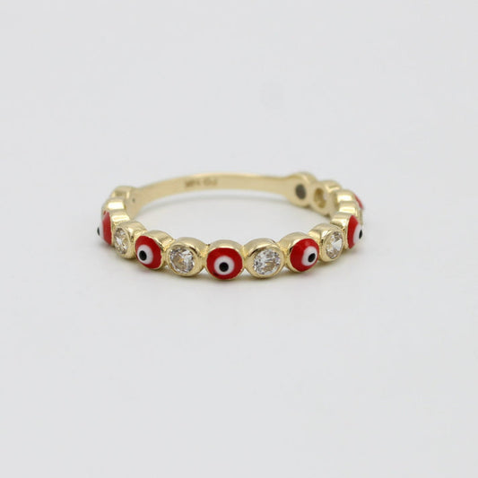14K Red Evil Eye Ring Cz Stones Yellow Gold