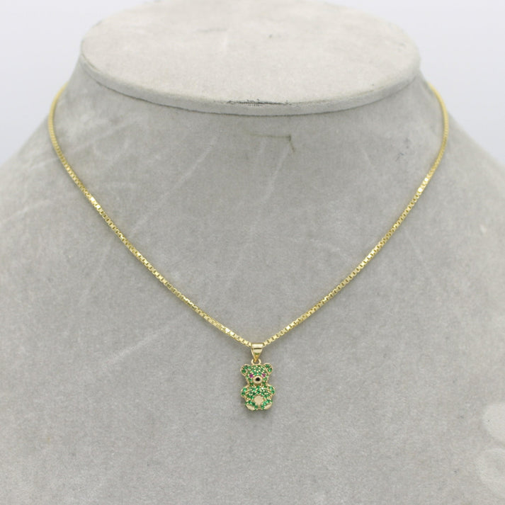 14K Teddy Bear Pendant with Solid Franco Chain 16"