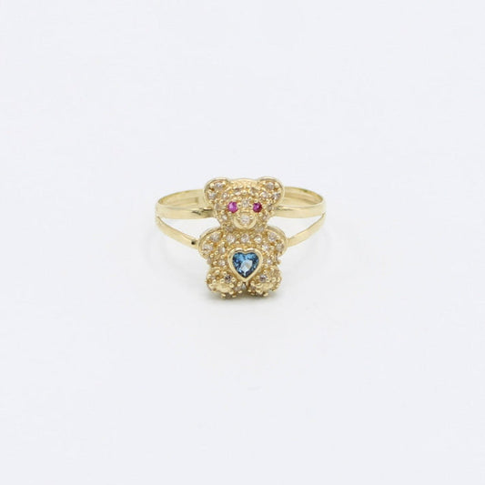 14K Teddy Bear Birthstone (sky blue) Women's Ring Cz Stones Yellow Gold