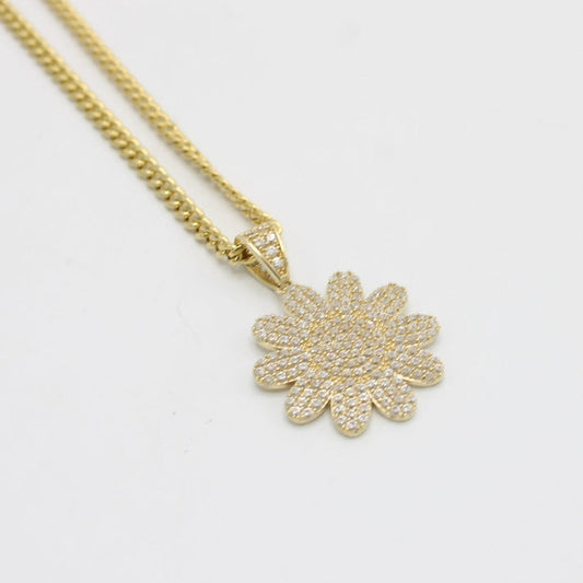 14K Fancy Pendant Cz Stones with Miami Cuban Chain Yellow Gold