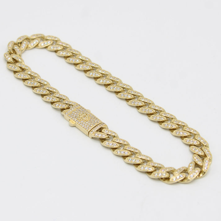14K ITALLO Ankle Bracelet Full Cz Stones At Lock Yellow Gold