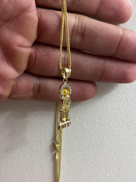 10K Gold Franco Chain with San Lázaro Pendant